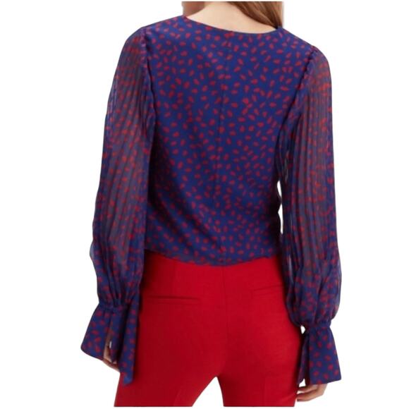 Self-Portrait Blouse Blue Pattern Chiffon Sheer Long Sleeve Wrap New - Picture 4 of 8